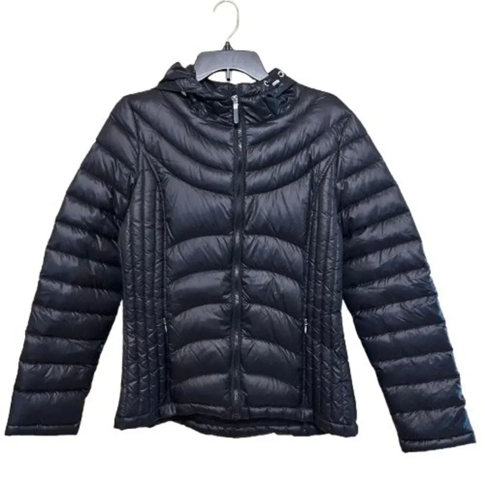 Andrew Marc Packable Lightweight Premium Down Jacket Womens Medium Black Hooded